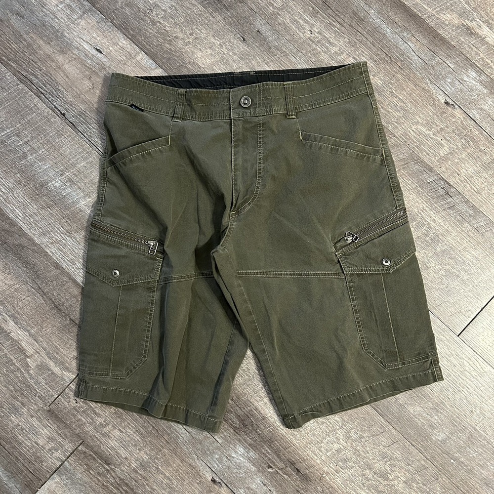 KÜHL Men's Cargo Hiking Shorts Size 34 Olive Green Utility Outdoor Cotton Nylon